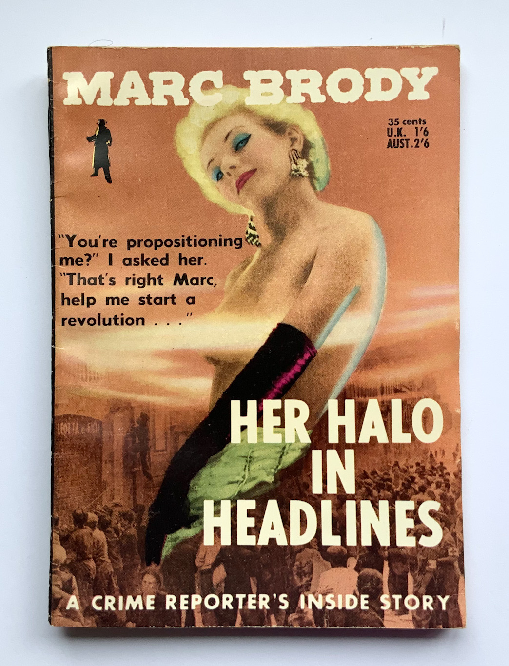 HER HALO IN HEADLINES Australian crime pulp fiction book by Marc Brody 1957